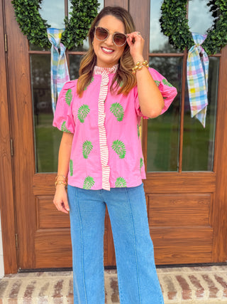 The Palm Beach Pink Puff Sleeve Top