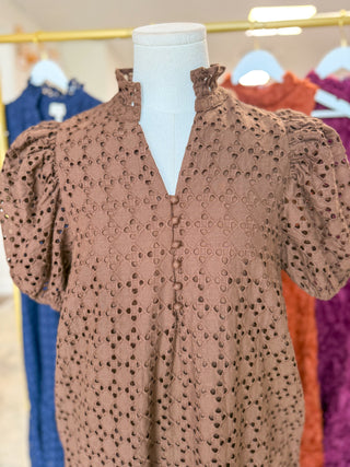 Brown Sweet Eyelet Moments Midi Dress