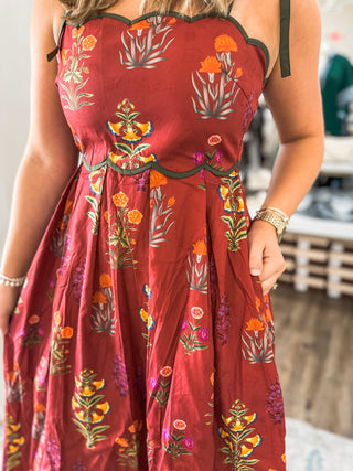 Wine Whimsy Blooms MIDI Dress
