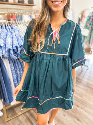 Pine Green Fall Glory Days Tie Top Dress