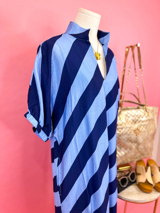 Navy & Light Blue Lucky You Stripe Midi Dress