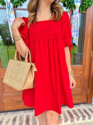 Red Dream Girl Smocked Mini Dress