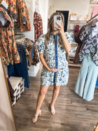 Navy Petal Puff Mini Dress
