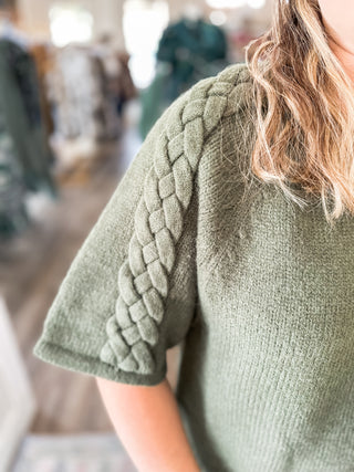 Olive Braided Charm Knit Top