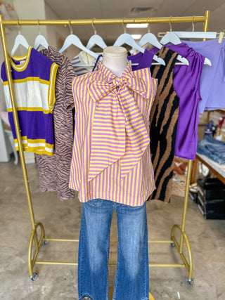 Lavender/Yellow Wrapped Up in Stripes Bow Top