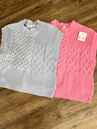 Pink Siana Cable Knit Sleeveless Sweater Top