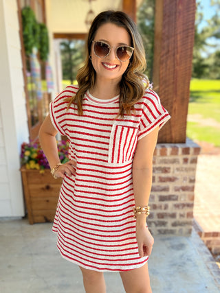 Red Everyday Ease Striped Casual Mini Dress