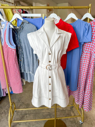 The Off White Buttoned Up Beauty Mini Dress