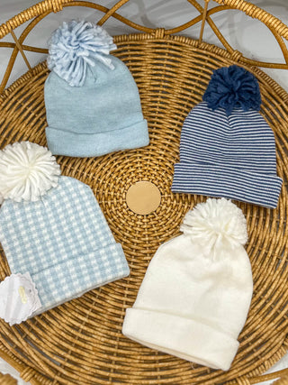 Baby Boy White Hat W/ White Pompom