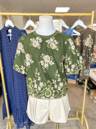 Olive Garden Tapestry Embroidered Top