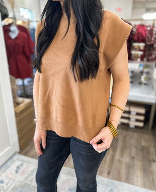 Camel Fall Forward Sleeveless Sweater