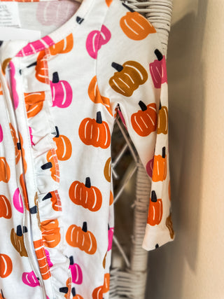 Pink & Orange Pumpkin Long Sleeve Zippie Pajamas