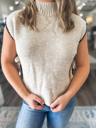 Oatmeal Sweet Trim Side Tie Sweater Top