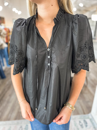 The Black Claire Eyelet Trim Blouse