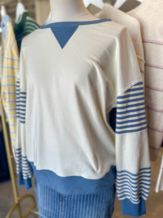 Blue Stripe Varsity Pullover