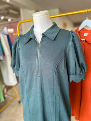 Forest Green Confident & Collected Half Zip Mini Dress