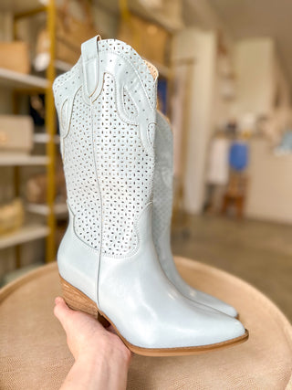 The Gabby Blue Perforated Western Boot