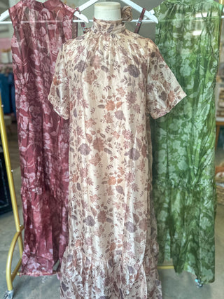 Taupe Wren Floral Maxi Dress