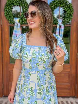 Blue & Green Sweet Wisteria Midi Dress