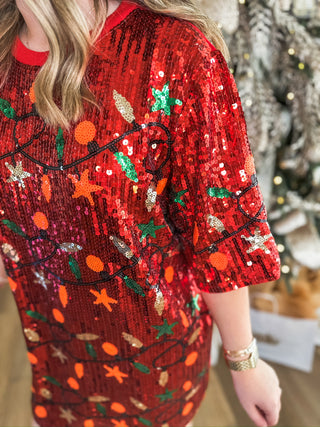 Christmas is Calling Sequin Lights Dress