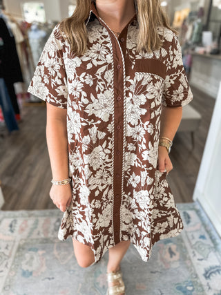 Brown Juniper Bloom Button Down Mini Dress