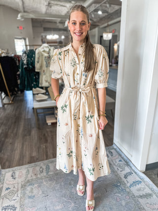 Ecru Garden Stroll MIDI Dress