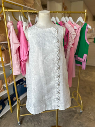 White Lovely Little Detail Scallop Mini Dress