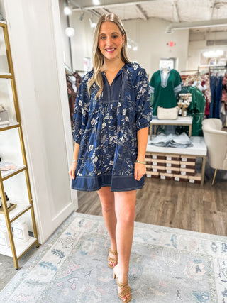 Midnight Falling into Florals Mini Dress