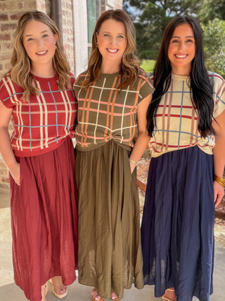 Ecru Layered In Love Plaid Sweater & Maxi Dress Set