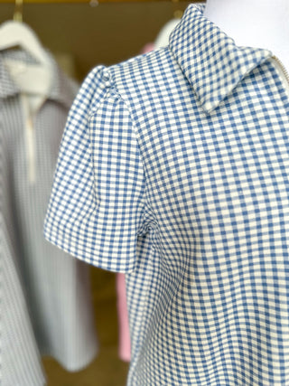 Blue Go-To Gingham Half Zip Mini Dress