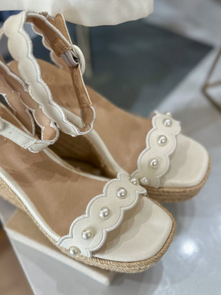 The Catalina White Scalloped Espadrille Wedge