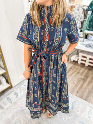 Navy Rowan Petal Path Midi Dress