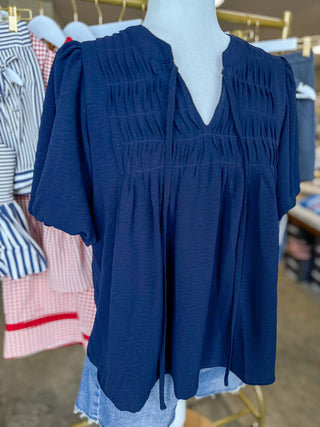 Navy Pintuck Detail Everyday Top