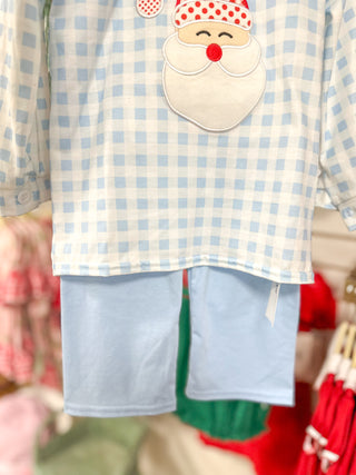 Boys Blue Plaid Santa's In Town Set