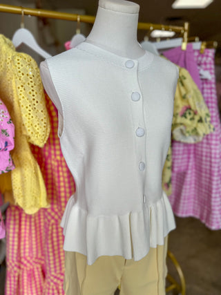 White Buttoned Up Beauty Peplum Top