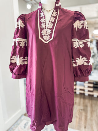 The Burgundy Ever After Embroidered Mini Dress