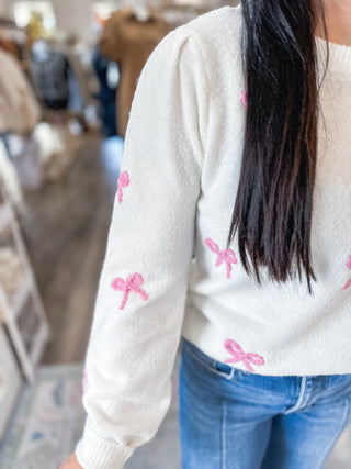 Ivory/Pink Sweetest Thing Bow Sweater