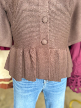 The Brown Hadley Peplum Short Sleeve Cardigan