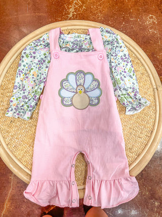 Pink Floral Turkey Applique Romper