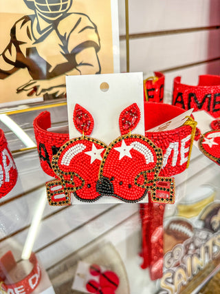 Red & Black Helmet Beaded Earrings