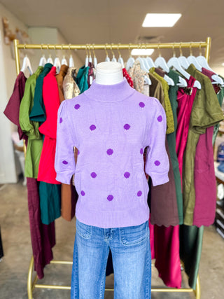 Lavender Dotty Darling Short Sleeve Sweater