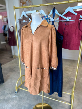 Camel Fall For It Suede Mini Dress