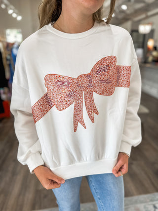 Wrapped & Embellished Rhinestone Red Bow Pull Over