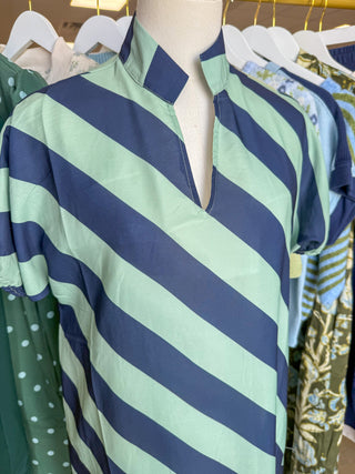 Sage & Navy Easygoing Striped Maxi Dress
