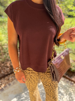 Brown Simple Staple Ribbed Top
