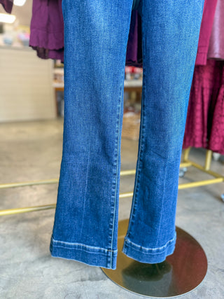 Harper Patch Pocket Dark Wash High Rise Ankle Flare Denim Jeans