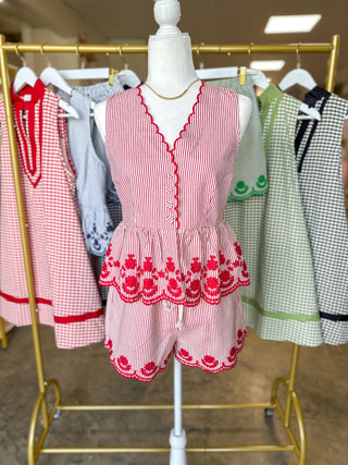 Red It Girl Summer Scallop Shorts Set