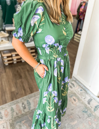 Green Flora Midi Dress