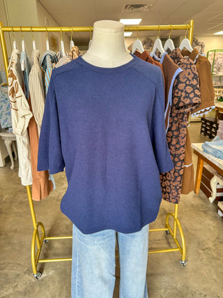Navy Cloudy Knit 3/4 Sleeve Top