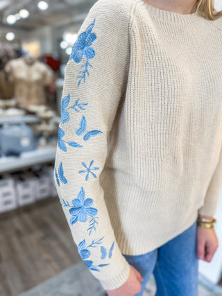 Blue Blossom Garden Ribbed Sweater